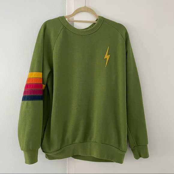 Aviator Nation Sweaters - AVIATOR NATION vintage Green unisex pocket sweatshirt L